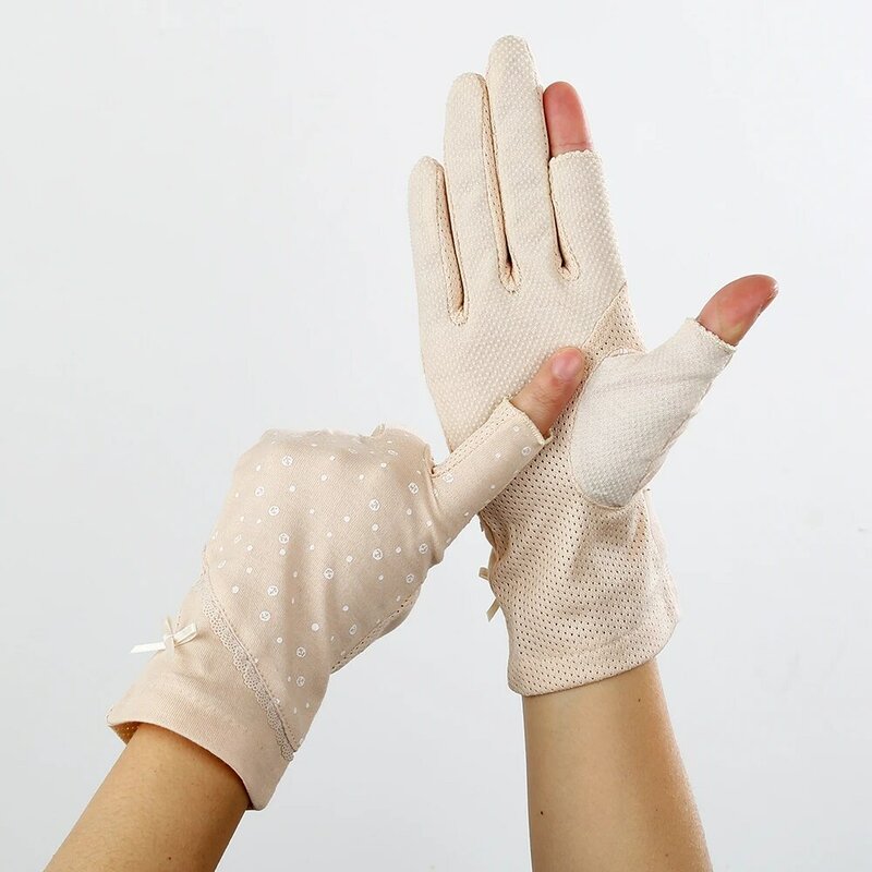 2023 New Fashion Women's Short Spring Summer Cycling Half Finger Thin Cotton Sun Protection Anti-UV Sunscreen Driving Gloves