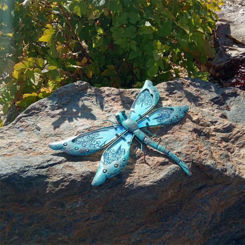 Metal Dragonfly with Glass Wall Artwork for Garden Decoration Animal Outdoor Statues and Sculptures Decoration of Yard