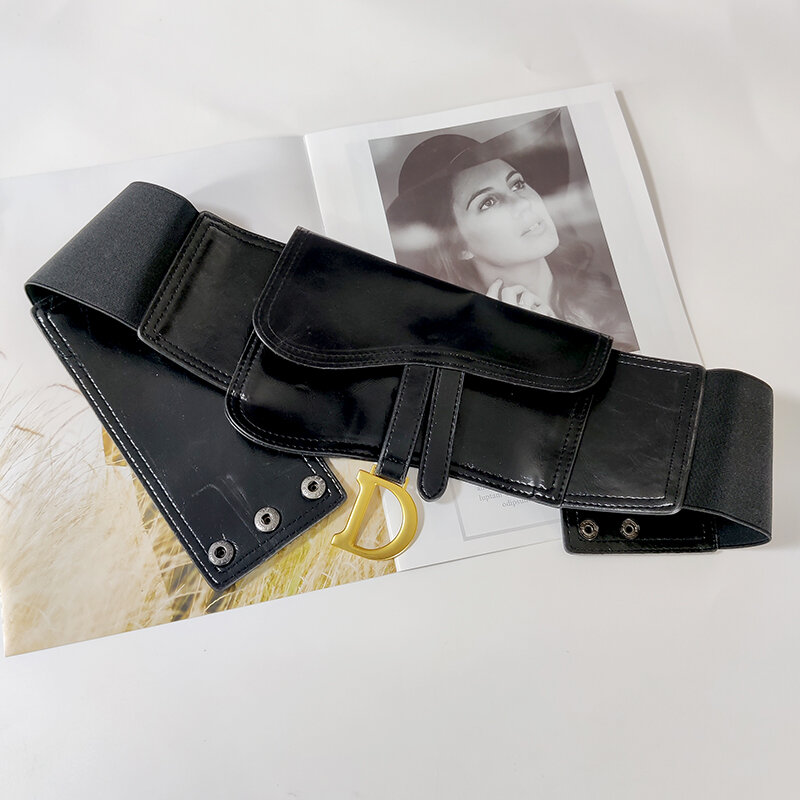 Cinturones de lujo de talla grande para mujer cinturón corsé ancho elástico cintura femenina fajines elásticos grandes con letras D abrigo cintura vestido