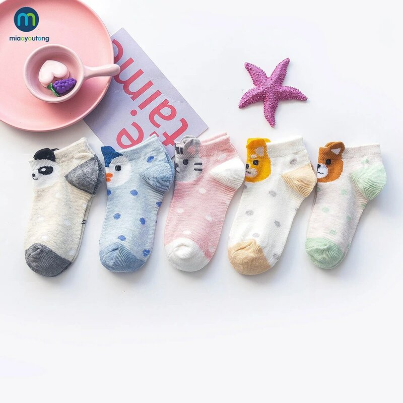 5 пара/лот новые мягкие хлопковые носки в сетку для девочек и мальчиков с милыми животными детский тонкий носок для малышей, новорожденных, короткие носки для детей, Miaoyoutong