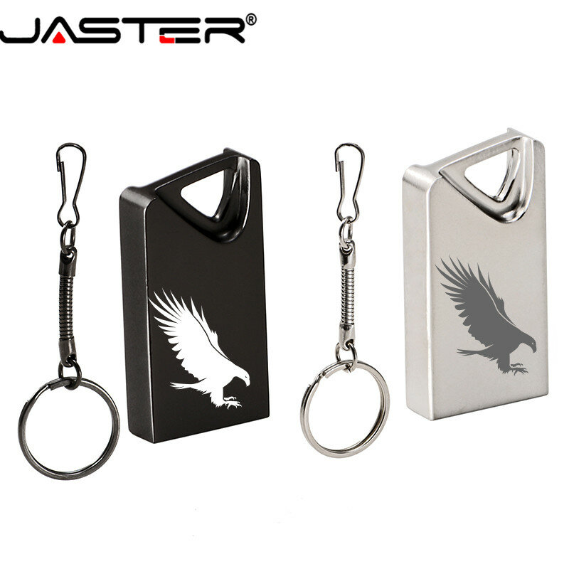 Jaster (Gratis Logo Over 10 Stuks) mini Metalen Zwart Zilver Met Sleutelhanger Usb Flash Drive 4G 8G 16G 32Gb 64Gb 128gb Pen Drive Usb 2.0