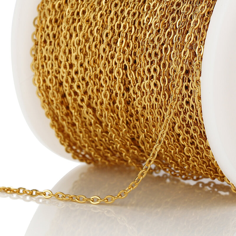 Colar de corrente em aço inoxidável dourado, correntes cruzadas DIY em forma de O para pulseiras, componentes para fazer jóias, 10m, 1mm, 1.5mm, 2mm