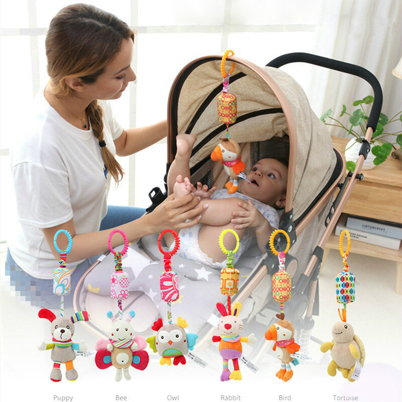 Детская плюшевая подвесная коляска 0-12 месяцев, мультяшный рисунок для новорожденных, щенков, пчелы, погремушки для мальчиков и девочек