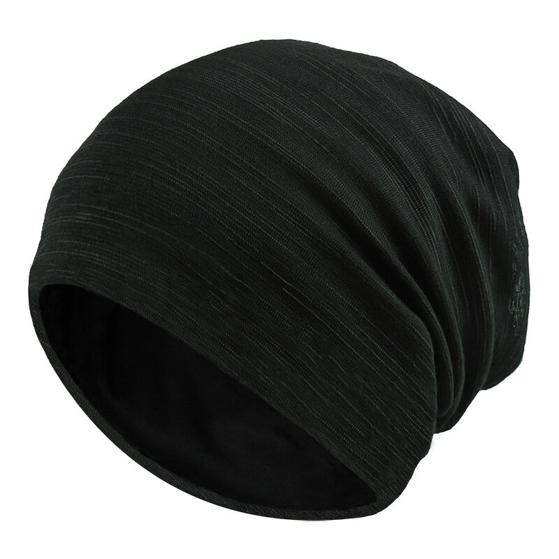 Beanie Bergaris untuk Pria Wanita Topi Tengkorak Ringan Tipis Tebal Panjang Topi Beanie Sorban Topi Headwrap Warna Polos Topi Tengkorak Beanie