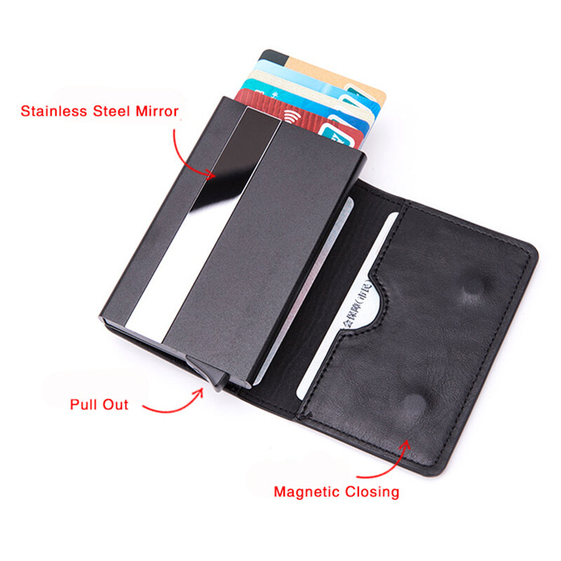 ZOVYVOL สมาร์ทกระเป๋าสตางค์ Anti-Theft RFID Blocking Card อลูมิเนียมกล่องใส่กระเป๋าสตางค์ผู้ชายหนัง PU กระเป๋าสตางค์กระเป๋าสตางค์