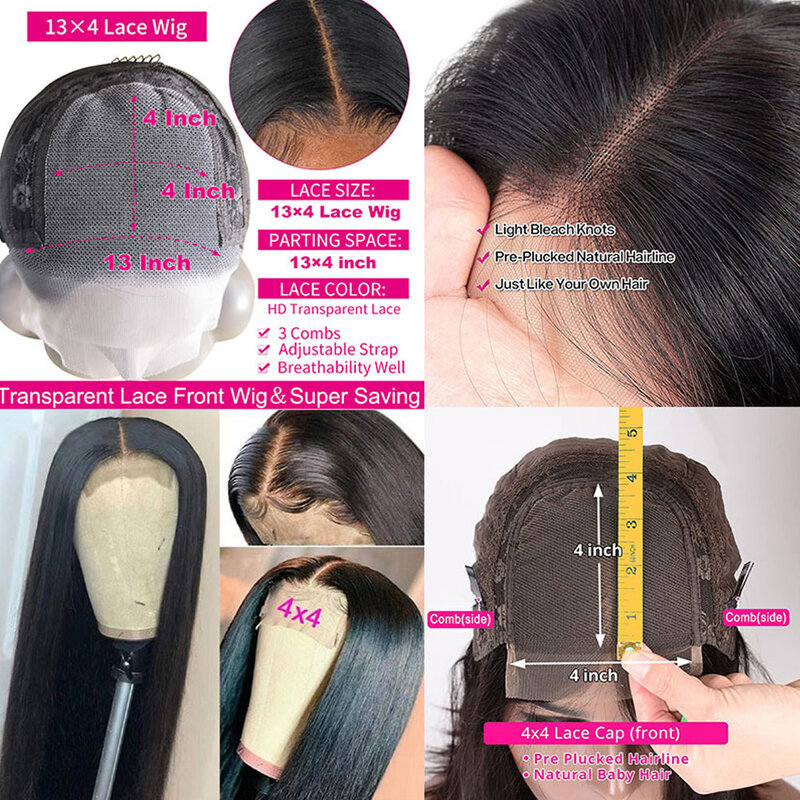 Puromi – perruque Lace Frontal wig Remy brésilienne naturelle, cheveux lisses, 13x4, avec Baby Hair, 30 pouces, pour femmes africaines