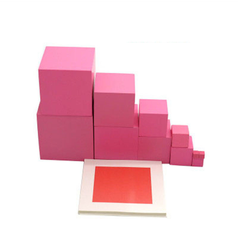 Puzzle de tour rose en bois Montessori pour enfants, jouets mathématiques, cube en bois, éducation précoce de la maternelle, aide fuchsia, cadeaux pour bébé