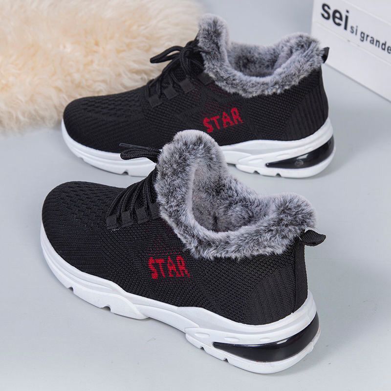 Girls Outdoor Sport Shoes Lady Cotton Shoes Plus Velvet To Keep Warm Casual Shoes Soft Bottom Slip On Hot Sale Winter Fur Hot