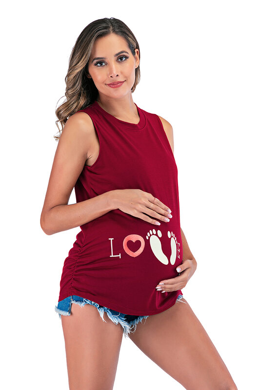 コットン女性マタニティ半袖かわいいプリントtシャツ妊婦多色漫画グラフィック妊娠妊娠トップ