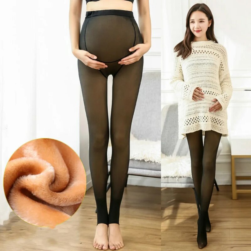 Meia-calça de veludo para mulheres grávidas, leggings descalças, cor grossa e espessa, adequada para 40-75kg mãe, outono e inverno
