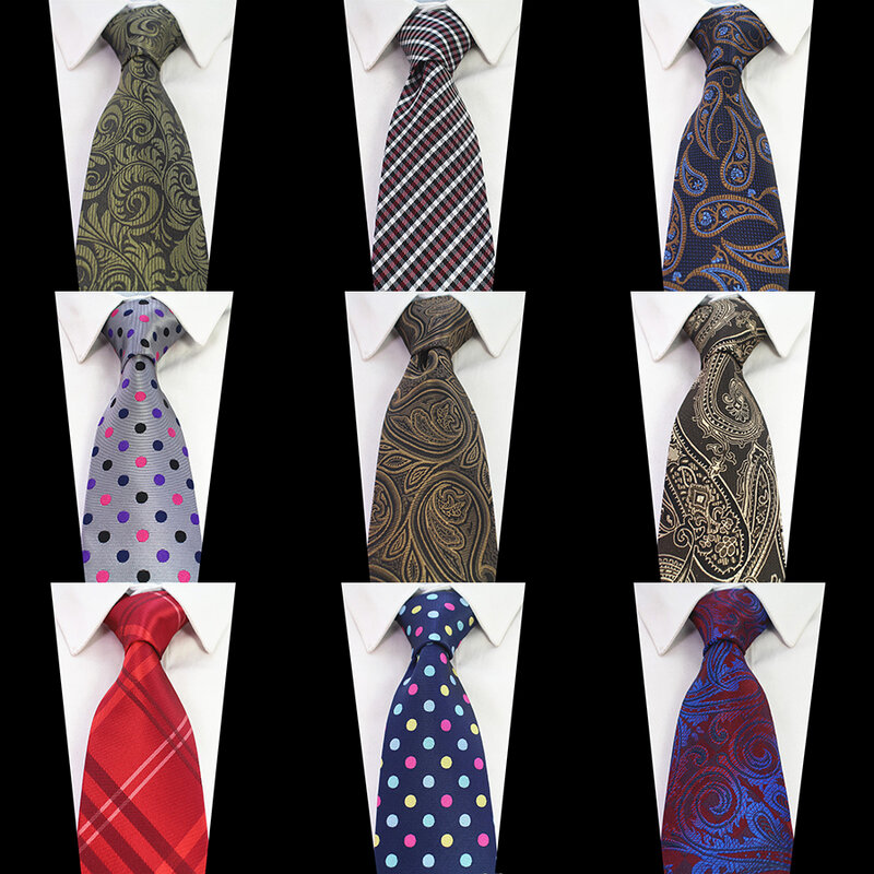 GUSLESON nowy nadruk w kropki krawat w kratę dla mężczyzn bardzo długi rozmiar 9cm krawat Paisley żakardowy jedwabny krawat garnitur wesele