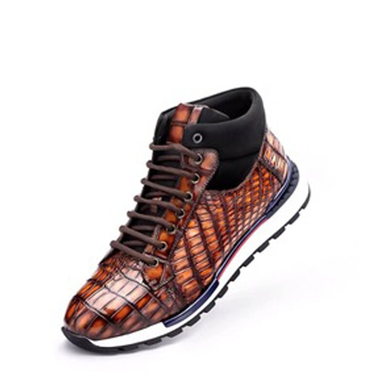 Ботинки chue мужские износостойкие, Крокодиловая Кожа, высокий вырез, на шнуровке, Нескользящие, модная обувь для отдыха