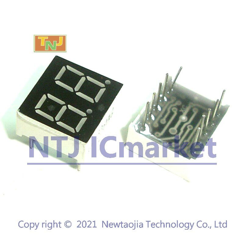 10 PCS 2 Digit 0.36 inch 7 Segment LED Display, Red or Green, Common Anode or Cathode, 2 bits, 10 Pins