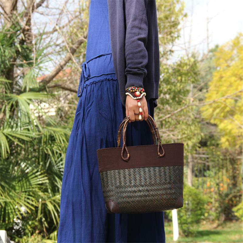 Тайская плетеная сумка ручной работы из бамбука, 31x20 см, сумка-ведро из искусственного ротанга, пляжная сумка для отпуска, Ретро сумка a6109