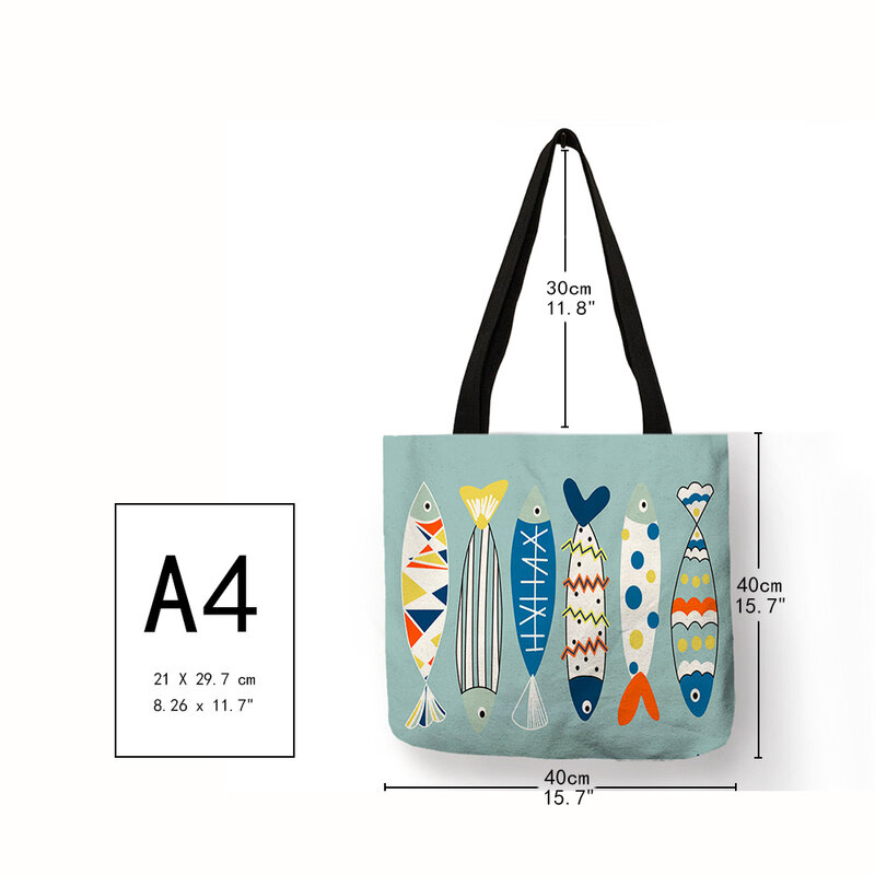 Criativo personalizado tote saco colorido geométrico padrão de peixe impressão bolsa moda unisex prático pacote de viagem casual