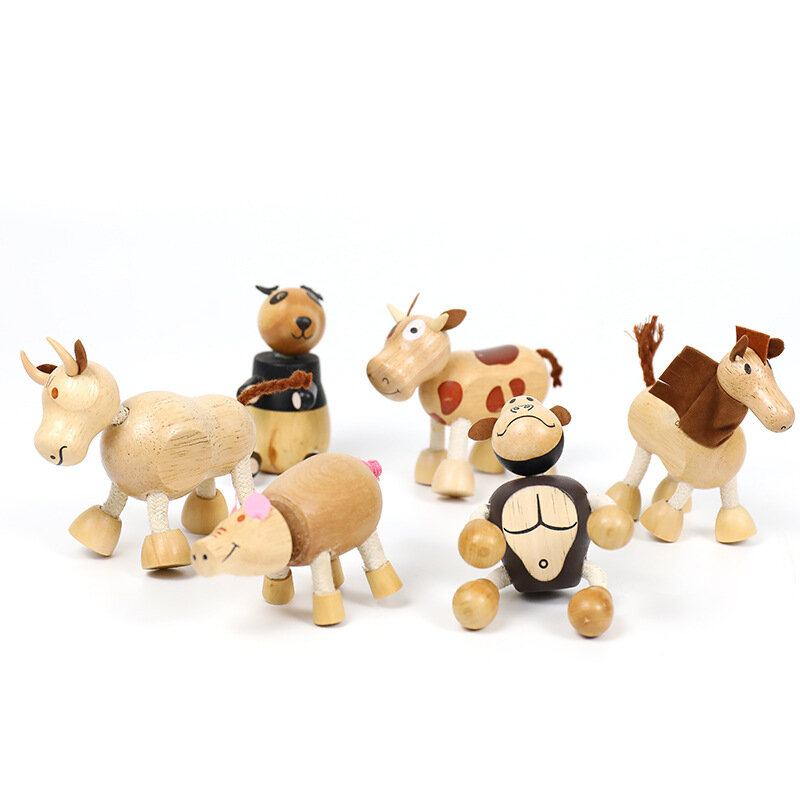 Fantoche de madeira para crianças, decoração criativa de pequeno animal do zoológico montessori, brinquedos de madeira sólida para crianças, presente de fim de ano