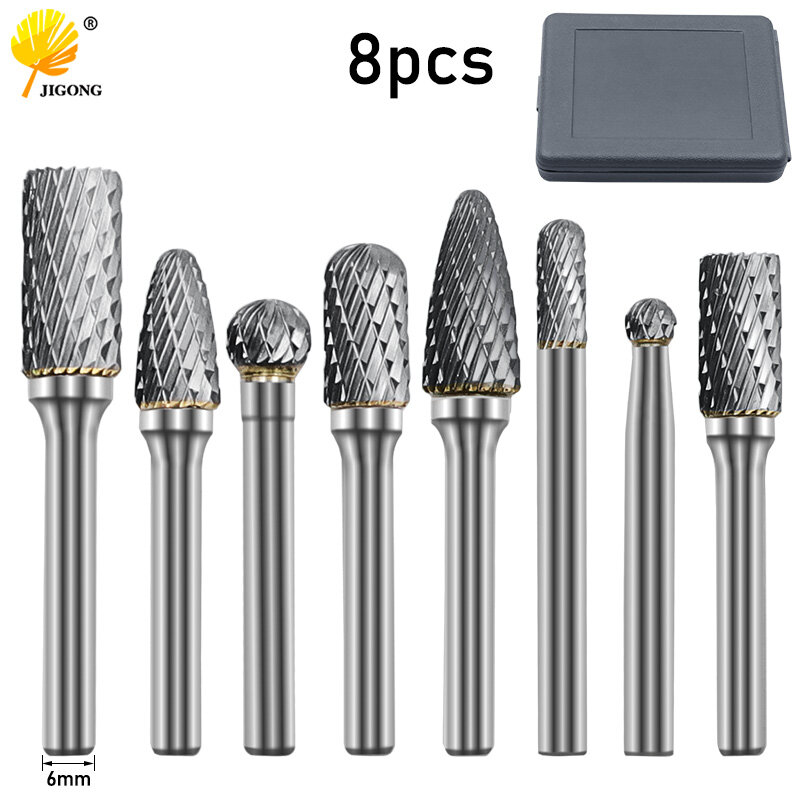8pcs 1 set of 6mm to 12mm carbide burr drill bits for CNC engraving 6MM rotary cutter lime