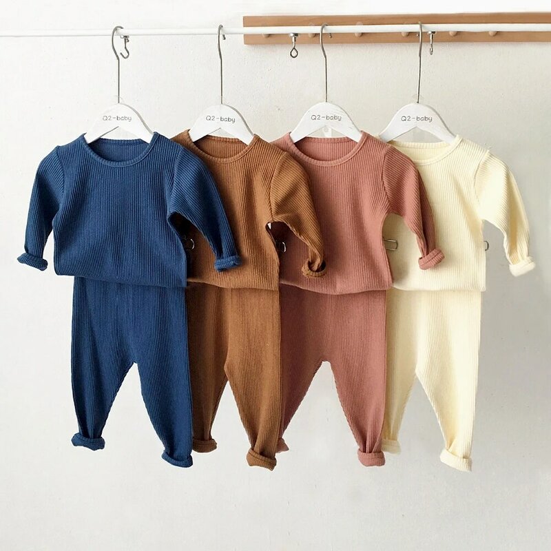 Conjuntos de pijamas para 1-8 anos, roupas de dormir para meninos e meninas, de manga longa, para outono e primavera