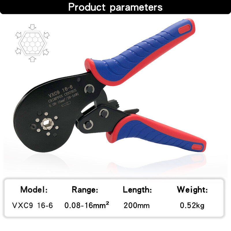 Terminal tubular friso alicate ferramentas manuais vxc9 16 - 6 0.08 - 16mm2 30-5awg mini conjunto de crimper de virola elétrica