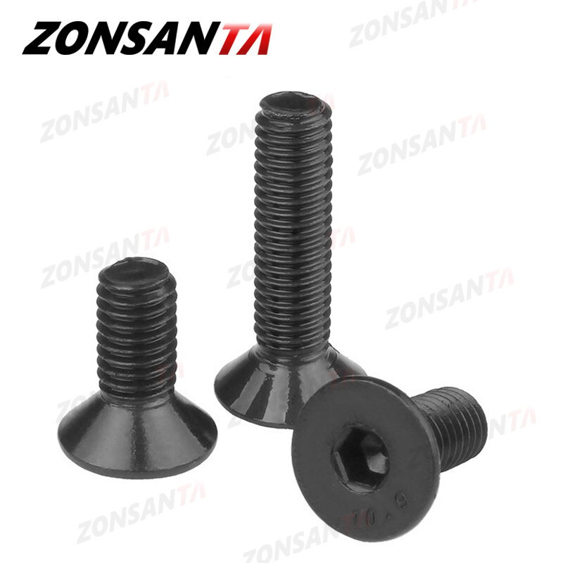 ZONSANTA-tornillo hexagonal de cabeza plana para muebles, M2, 5 M3 M4 M5 M6 Din7991, tornillo avellanado de acero al carbono, bricolaje, color negro