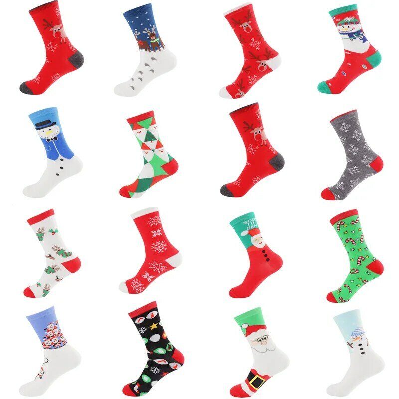 5 pares de los hombres/de las mujeres de algodón de dibujos animados de Navidad Santa Claus ciervo nieve calcetín divertido invierno calcetines de año nuevo regalo de Navidad