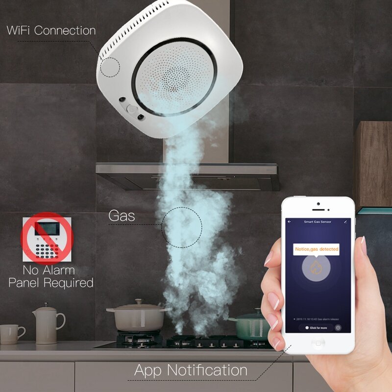 AMS-WiFi Smart Gas Leakage Fire Security Detector Gas Combustible Alarm Sensor Smart Life Tuya App Control Home Security System