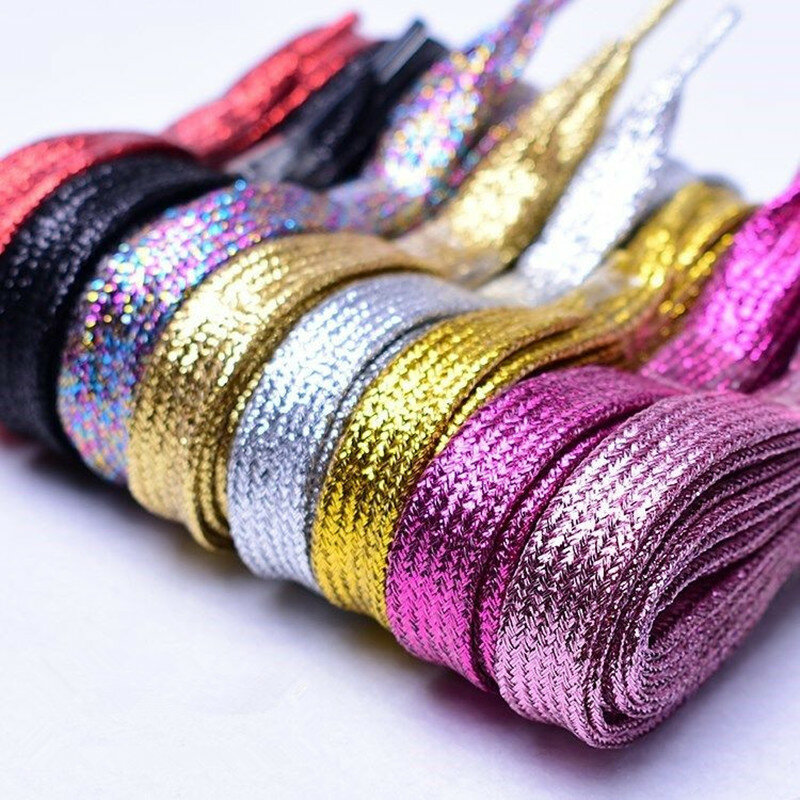Cordones coloridos de Lurex para zapatillas de deporte, cordones coloridos y brillantes de 1 cm de ancho, informales, de cuero, color blanco, envío directo