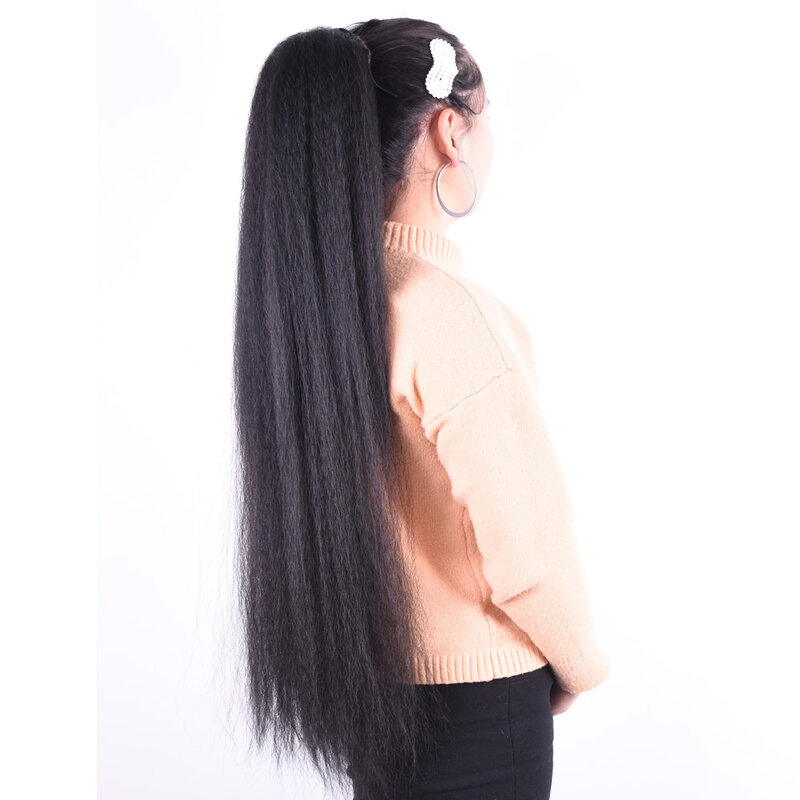 30inch Long Afro Puff Kinky Straight Drawstring Ponytail Synthetic Hair Extension Clip in Hairpiece With Elastic Band