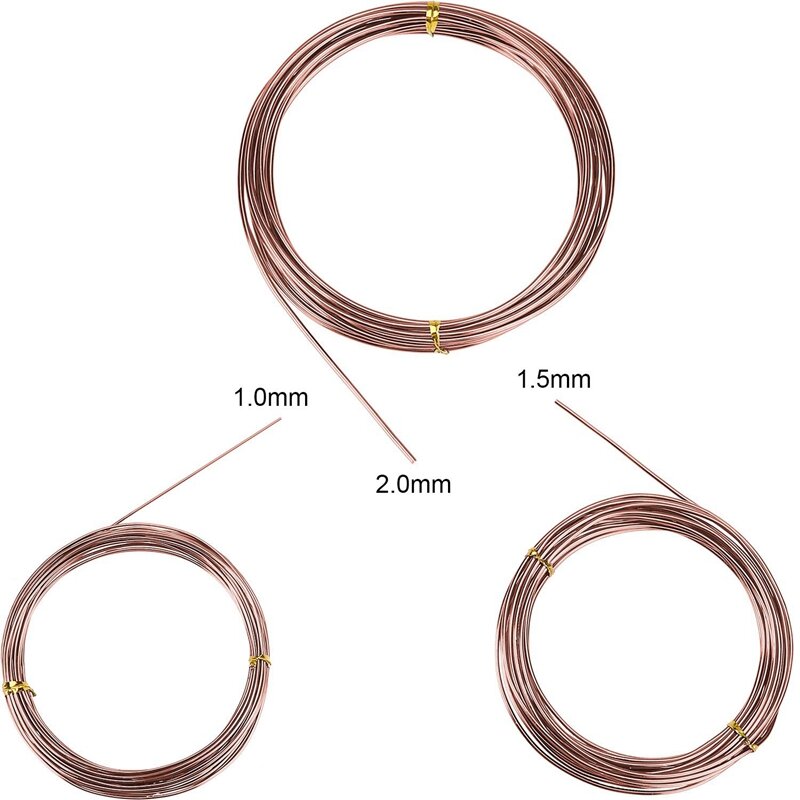 Cables de bonsái de entrenamiento, alambre de aluminio anodizado, 3 tamaños (1,0 Mm, 1,5 Mm, 2,0 Mm),Total de 147 pies (marrón), 9 rollos