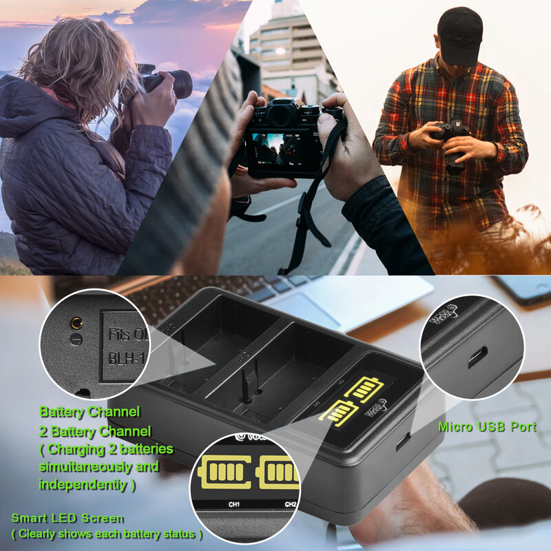 Gurke Power 7,4 V 2000mAh BLH-1 BLH1 Kamera Batterie + LED USB Dual Ladegerät für Olympus E-M1 Mark II kamera