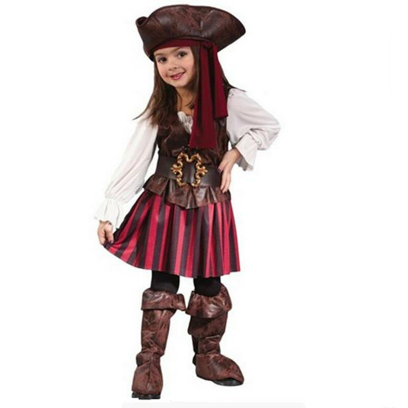 Captain Cosplay Costume for Girls, Elis, Pirata, Halloween, Purim, Carnaval, Vestido de festa, Piratas do Caribe, Roupas infantis