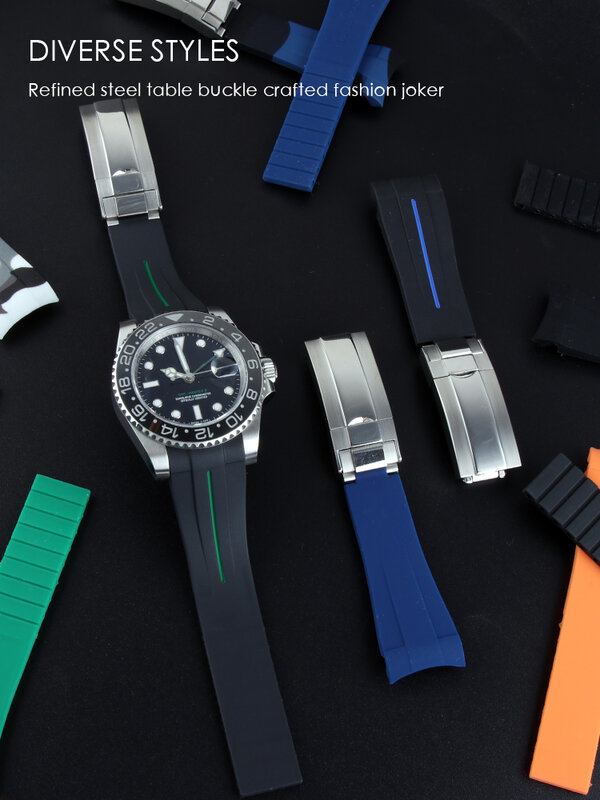 Wodoodporny pasek do zegarków gumowy pasek silikonowy do zegarka ról sportowy pasek do zegarka dla Submariner GMT Master Day tona głębinowych Oyster
