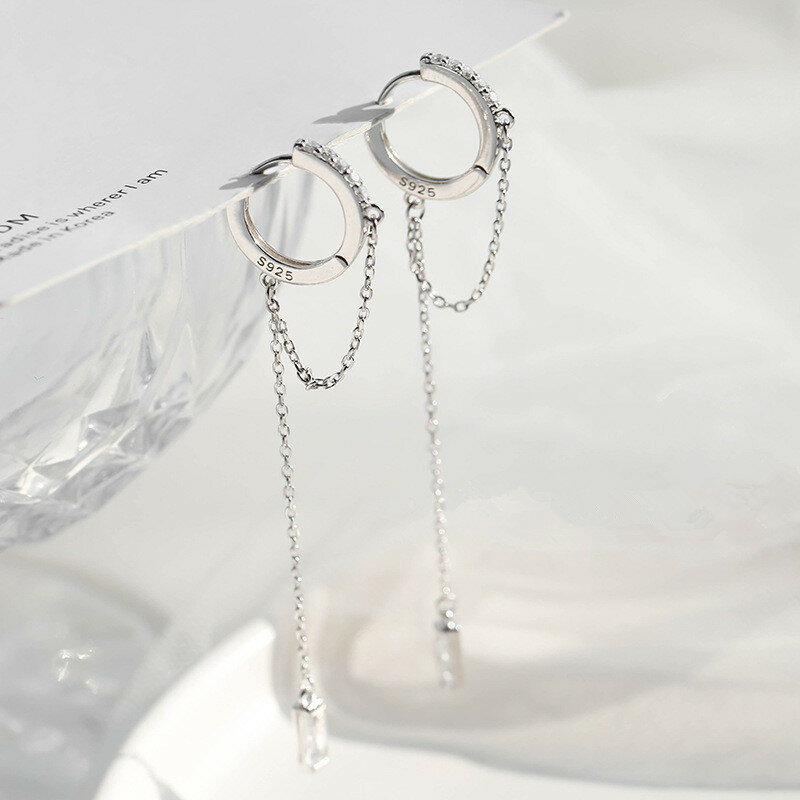 Pendientes de gota largos de cristal para mujer, de Plata de Ley 925 con borla de cadena, moda 2021