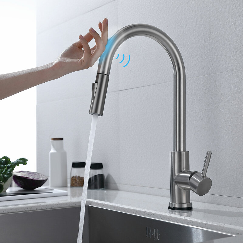 Grifos de cocina extraíbles con Sensor táctil inteligente, mezclador de agua para fregadero con rotación de 360 grados, Control táctil