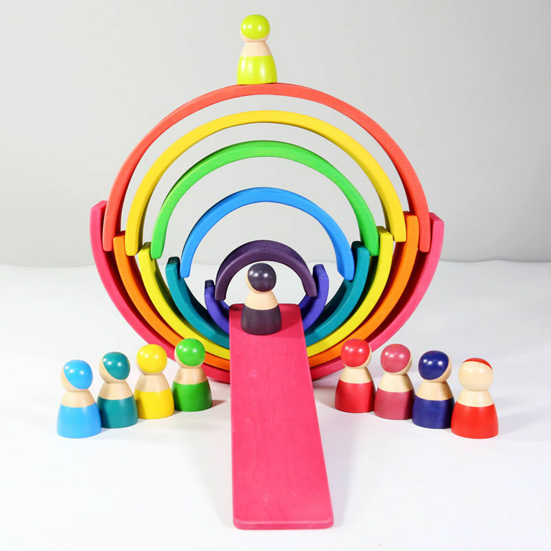 Mainan Kayu Edukasi Montessori Anak Blok Bangunan Anak-anak Permainan Boneka Waldorf Susunan Pelangi Besar Bayi Natal