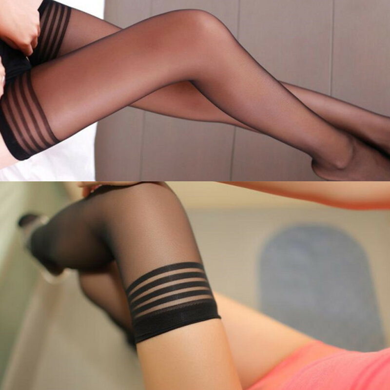 Bas noirs à la mode pour femmes, chaussettes longues à rayures, solides, décontractées, en velours, souples, au-dessus du genou, Sexy