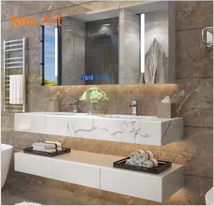 Meubles de salle de bain en bois massif blanc de style américain, vanité de salle de bain, armoire de salle de bain, vente en gros
