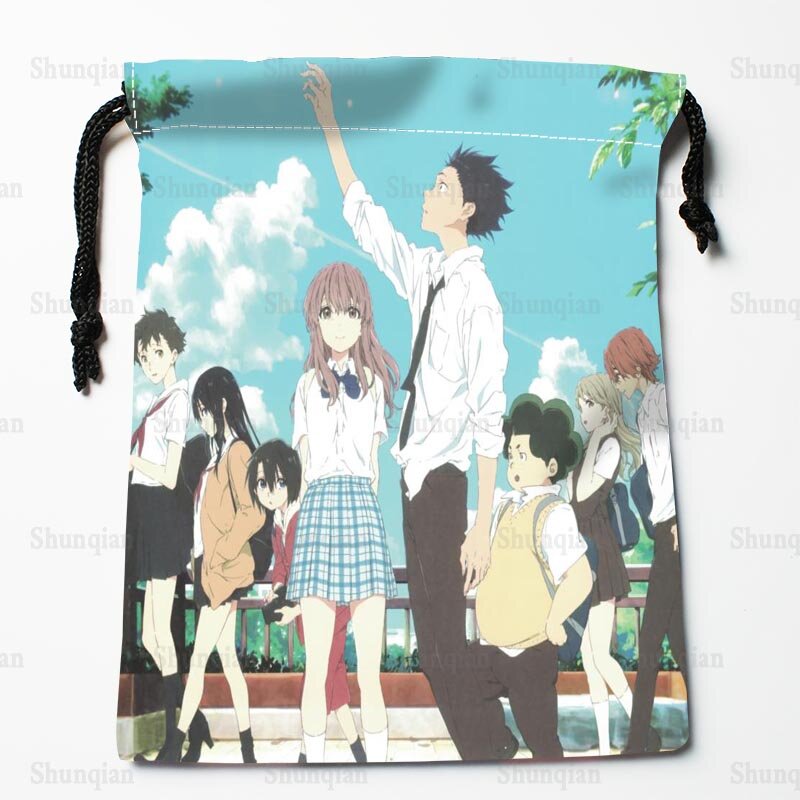 Bolsas de regalo personalizadas de Koe No Katachi, con cordón impreso de Anime, para almacenamiento de ropa, maquillaje, 18x22cm, 0512
