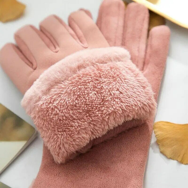 Wildleder Winter Damen Handschuhe Koreanische Nette Starke Herbst und Winter Warme Fahren und Reiten Touchscreen Handschuhe