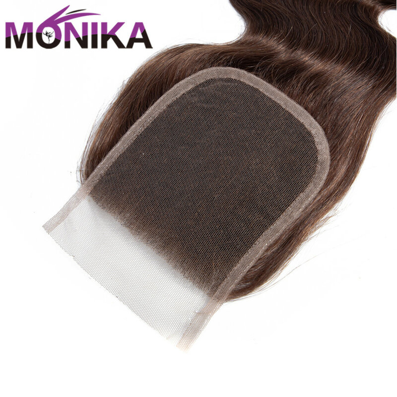 Monika Haar Verschlüsse 2 #4 # Braun Verschluss Brasilianische Körper Welle Schließung Haar 4x4 Schweizer Spitze Verschluss nicht-Remy Schließung Menschliches Haar