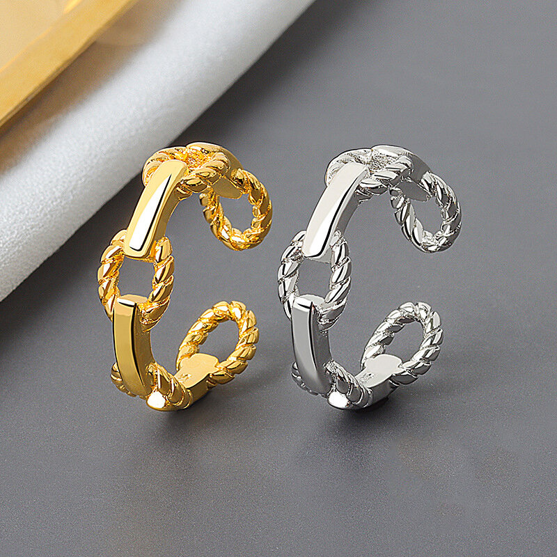 Bfclub 925 prata esterlina anéis abertos para mulher forma corrente aberto geometic na moda anillos aniversário presente de casamento