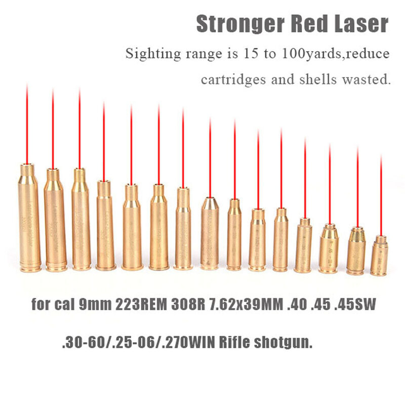 Taktyczna czerwona kropka laserowa mosiądz Boresight CAL 9MM 223REM 308R 7.62x39MM .45 .45SW .30-60.25-06.270WIN nabój Bore Sighter