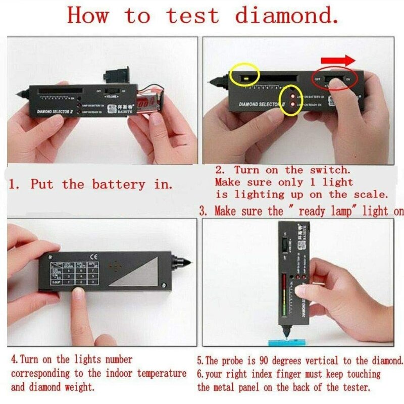2-in 1 Portable Diamond Tester Pen with 60X LED Lighted Loupe Microscope Magnifying Glasses Kit Combo Jeweler Tool Kit