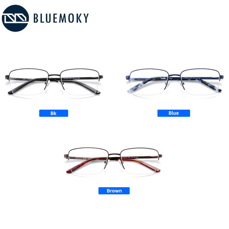 BLUEMOKY – lunettes progressives à demi-bord pour hommes, verres optiques d'affaires, Anti rayons bleus, photochromiques, pour myopie