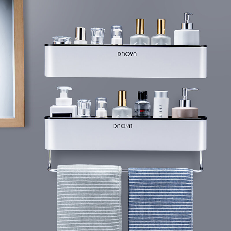 Prateleira do banheiro chuveiro caddy organizador montagem na parede shampoo rack com barra de toalha sem perfuração acessórios armazenamento cozinha