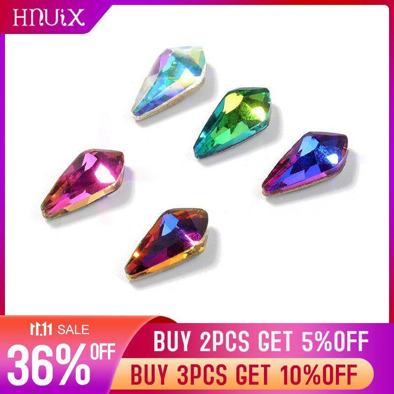 HNUIX-10 Uds. De diamantes de imitación AB transparentes para decoración de uñas en 3D, gemas con forma de flecha para decorar uñas, cristales para manicura