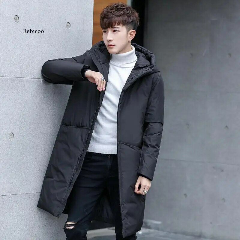Jaqueta masculina grossa de algodão, casaco longo de algodão com capuz