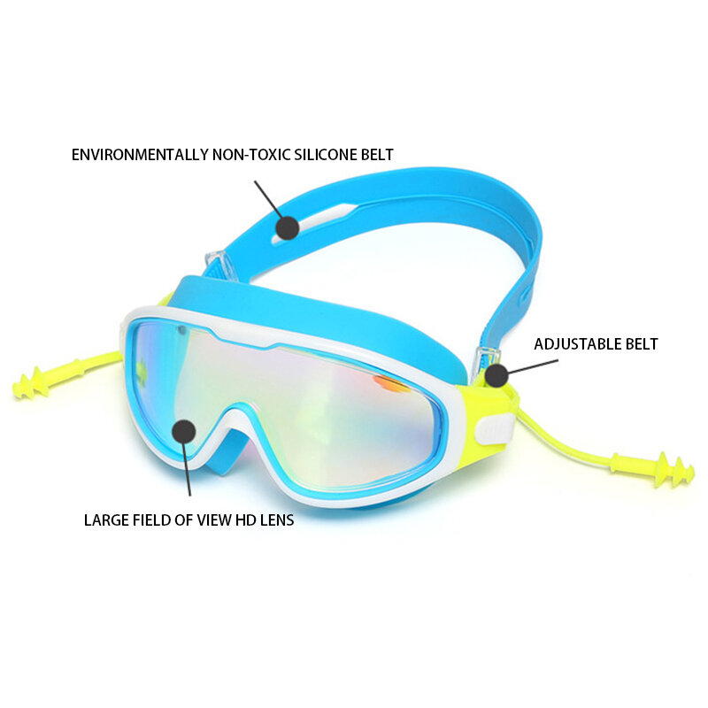 Maxjuli Berenang Kacamata untuk Anak-anak Anti-Kabut UV Perlindungan Jelas Lebar Visi Berenang Kacamata dengan Penyumbat Telinga untuk 4- 15 Tahun Anak-anak SY5031