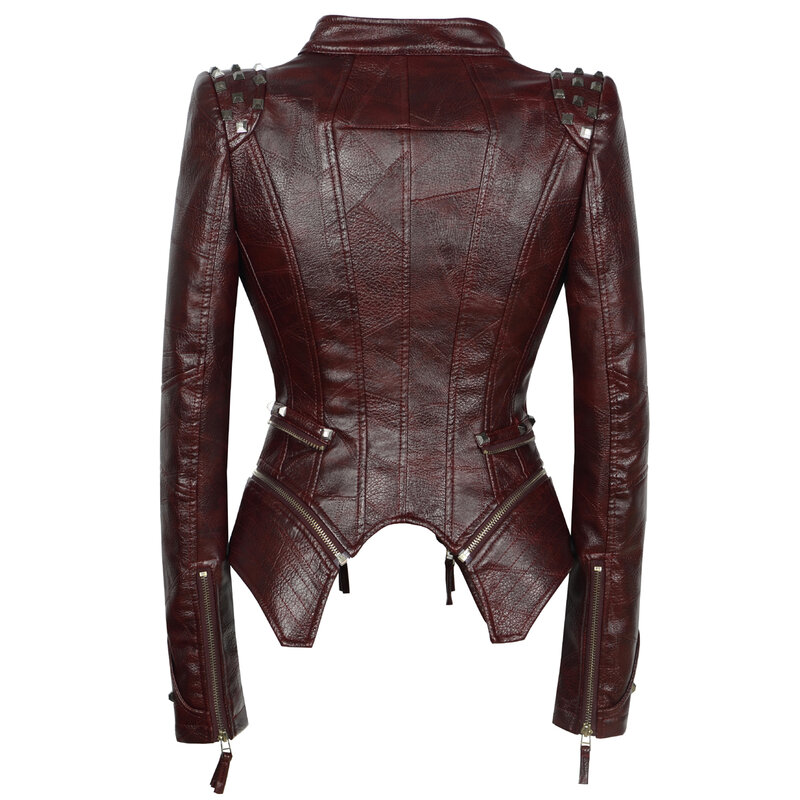 Женская байкерская куртка из искусственной кожи, Повседневная приталенная куртка на молнии с заклепками, уличная одежда из искусственной кожи, весна-осень 2021