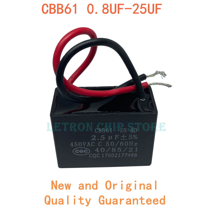 CBB61 Metallized Capacitor สำหรับมอเตอร์เริ่มต้นเพดานพัดลม450V AC 0.8UF-25UF 1UF 2UF 3UF 4UF 5UF 6UF 7UF 8UF 10UF 12UF 15UF 20UF
